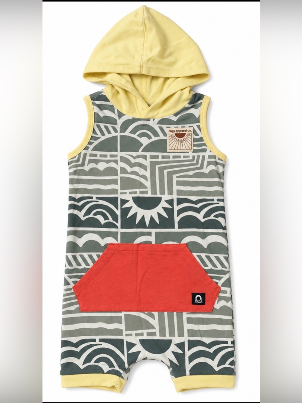 Rags Apparel Co. Baby Hooded Romper Geometric Print Colorblock Pockets Size 2T